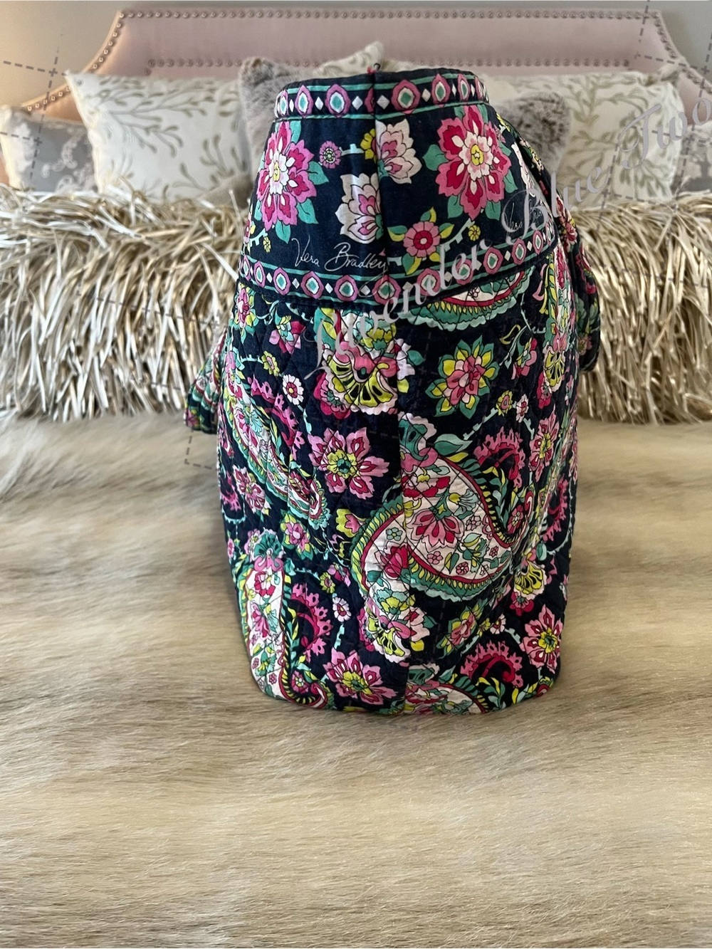 VERA BRADLEY Petal Paisley 2015 XL Huge Tote Navy Pink Floral Lightweight - Picture 5 of 10